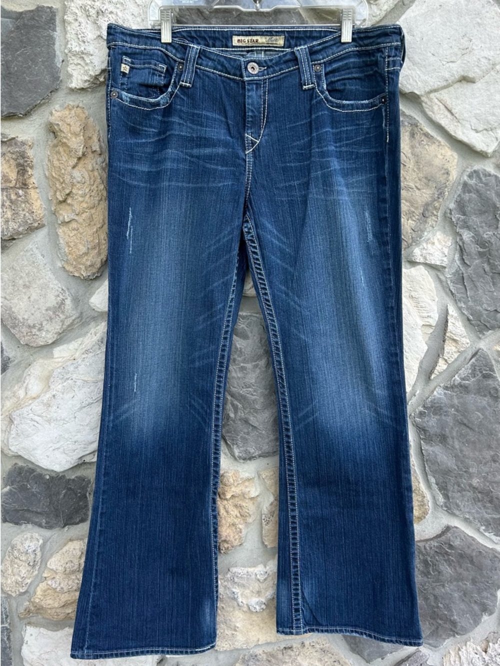 Big Star Womens Jeans Size 34 (18) Maddie Bootcut Thick Stitch Embroidered Denim